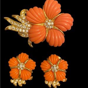Nolan Miller orange brooch and earring set